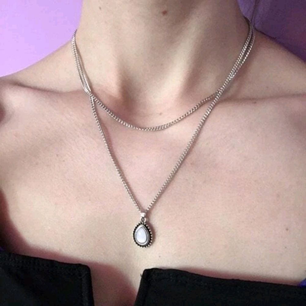 Boho silver Necklace Waterdrop charm pendant layered dainty retro Goth💖2/$30